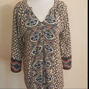 Tolani brown,white, blue & pink 100% silk tunic